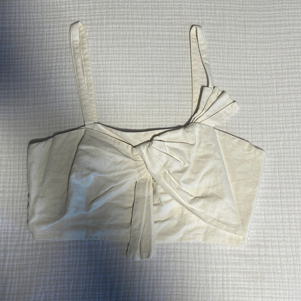 Farm rio white linen twist front crop top size M
